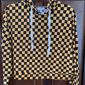 Lightweight yellow/black checked hoodie Women’s S